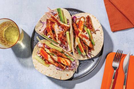 Easy Buffalo Glazed Plant-Based Crumbed Chick'n Tacos