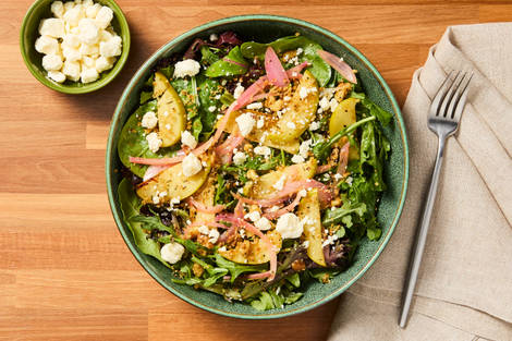 Warm Apple, Feta & Mixed Greens Salad