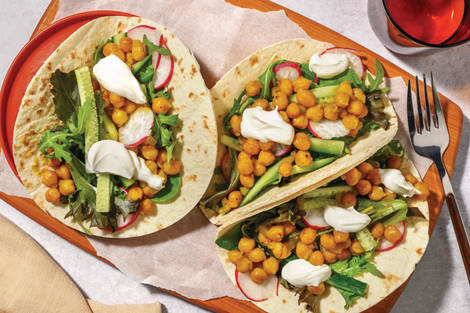 Sticky Indian-Style Chickpea & Chicken Tacos