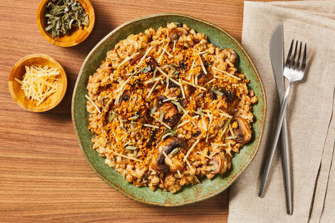 Salmon & Creamy Mushroom Farrotto