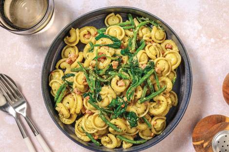 Rich Double Bacon & Pesto Orecchiette