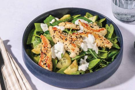Sesame-Coated Chicken & Pea Pod Salad