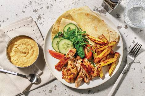 Smokey Chicken Shawarma, Haloumi & Hummus Plate