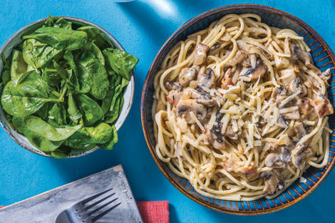 Weeknight Double Bacon & Mushroom Spaghetti