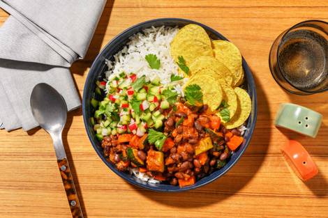 Cheesy Black Bean & Roast Veggie Chilli