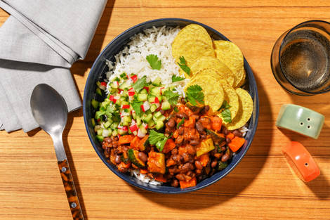 Cheesy Black Bean & Roast Veggie Chilli