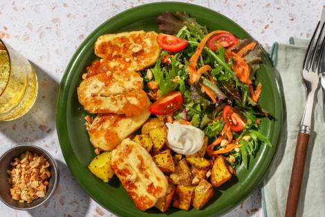 Sticky Halloumi & Spiced Potatoes