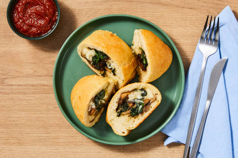 Cheesy Spinach & Mushroom Stromboli