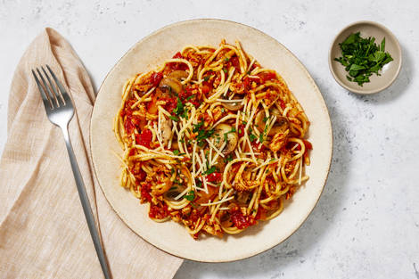 Spaghetti With Mushroom-Tofu Bolognese