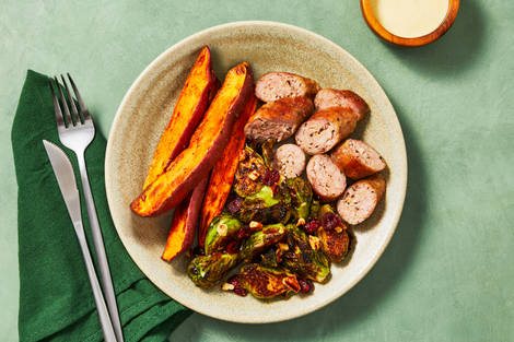 Sheet Pan Sausage with Fig Dijonnaise