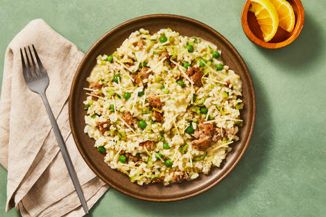 Pork Sausage, Pea & Zucchini Risotto