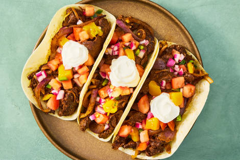 One-Pan Steak Tacos with Mango Salsa
