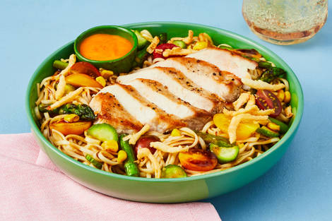 Summer Veggie Brothless Chicken Ramen