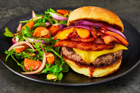 Sweet Peach BBQ Bacon Burgers