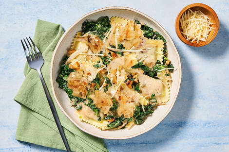 Mushroom Ravioli with Chicken Sausage