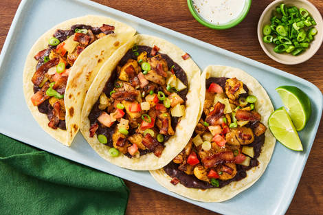 Cuban-Spiced Chicken, Bacon & Black Bean Tacos