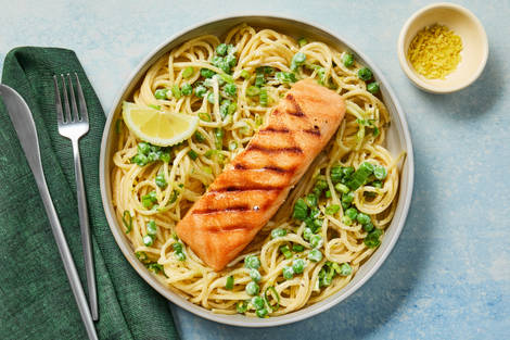 Garlic Salmon & Creamy Lemon Spaghetti