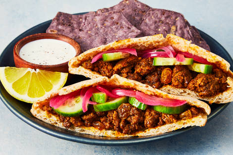 Shawarma-Spiced Beef & Golden Raisin Pitas