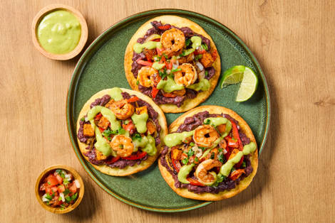 Shrimp, Sweet Potato & Bean Tostadas