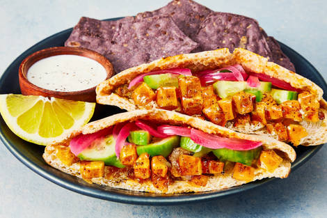 Shawarma-Spiced Tofu & Golden Raisin Pitas