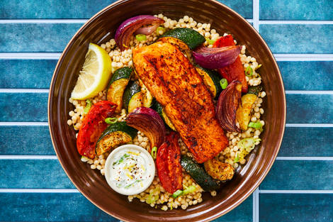 Seared Salmon with Lemon Yogurt Sauce