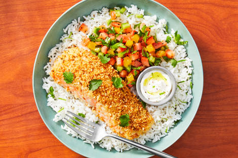 Coconut-Crusted Trout Rice Bowls