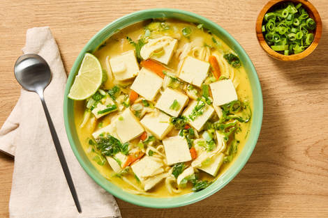Spicy Tofu Coconut Curry Noodle Soup