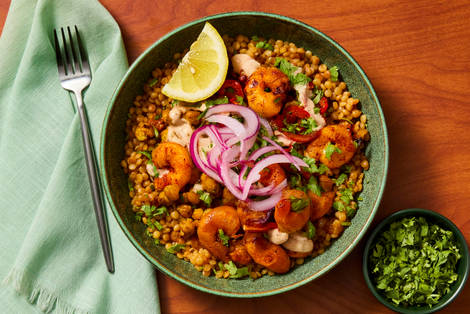 Shawarma-Spiced Shrimp Couscous Bowls