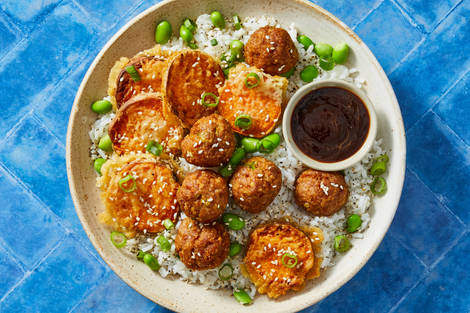 Beef Gyoza Meatballs & Rice Bowls