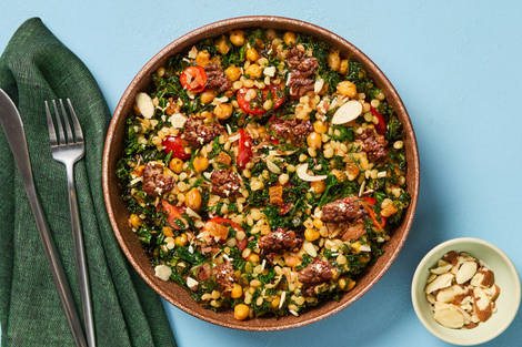 Beef, Sweet Kale & Chickpea Bowls
