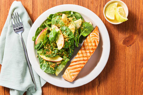 Seared Salmon & Apple Spinach Salad