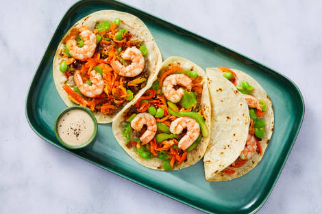 Bulgogi Shrimp Tacos with Pickled Carrot