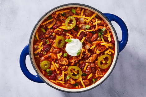 One-Pot Loaded Three-Bean Beef Chili