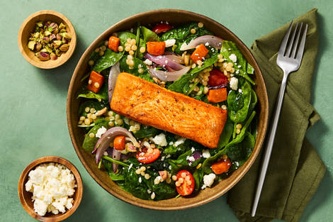 Spinach Salad with Couscous & Salmon