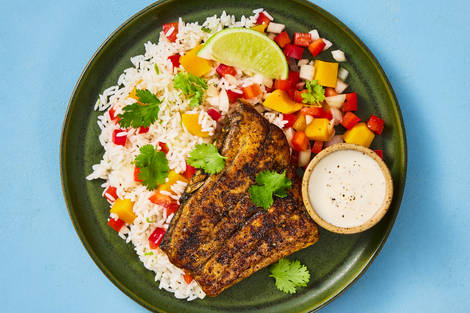 Cajun Barramundi and Mango Salsa Rice