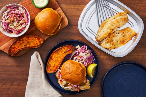 Prep & Bake Saucy Slaw Tilapia Sandos
