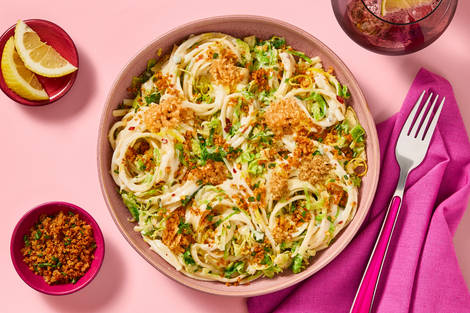 Lemony Spaghetti with Turkey & Brussels