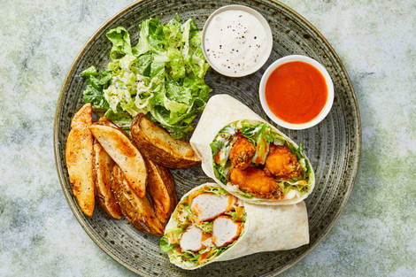 Spicy Buffalo Fried Organic Chicken Wraps