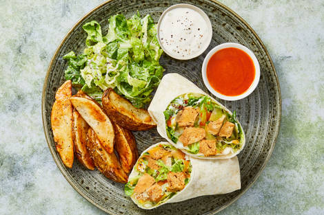 Spicy Buffalo Fried Tofu Wraps