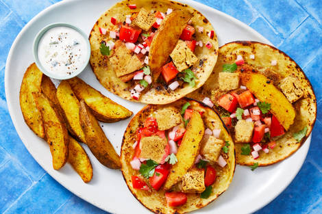 Smashed Greek Tofu Gyro Tacos & Tzatziki