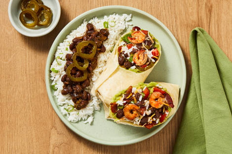 Cheesy Black Bean & Shrimp Burritos
