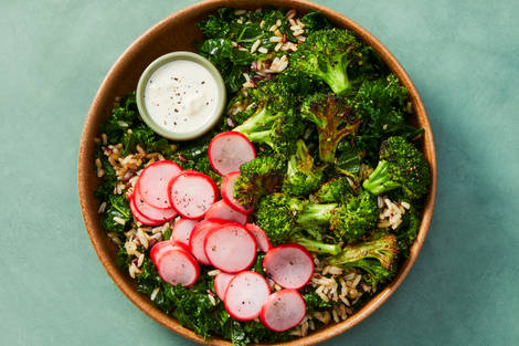 Kale & Grain Bowls with Feta Dressing