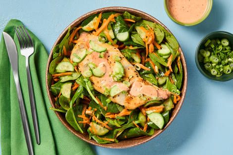Spicy Bang Bang Chicken Spinach Salad