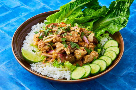 Thai-Inspired Chicken Larb Rice Bowls