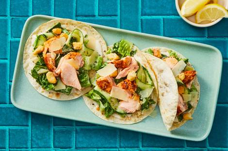 Air Fryer Blackened Salmon Caesar Tacos