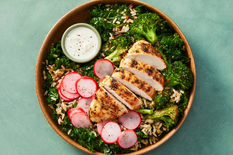 Chicken & Kale Bowls with Feta Dressing