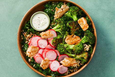 Chicken & Kale Bowls with Feta Dressing