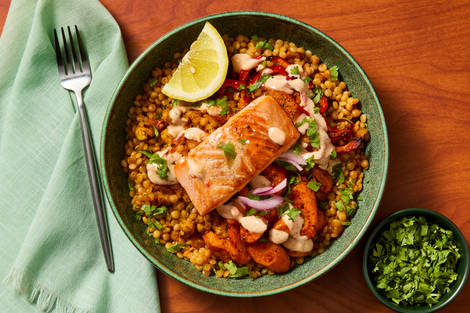 Shawarma-Spiced Salmon Couscous Bowls