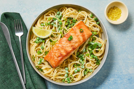 Garlic Salmon & Creamy Lemon Spaghetti