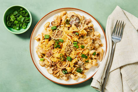 Turkey, Mushroom & Onion Pasta Bake